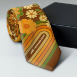 Retro Stripes and Funky Flowers with Custom Name Krawatte<br><div class="desc">A fun design with funky flowers and a retro stripe background. A throwback design with avocado green,  brown and orange shades.</div>