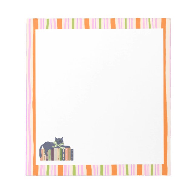Retro Stripes Book Lover & Cat Notizblock (Vorderseite)