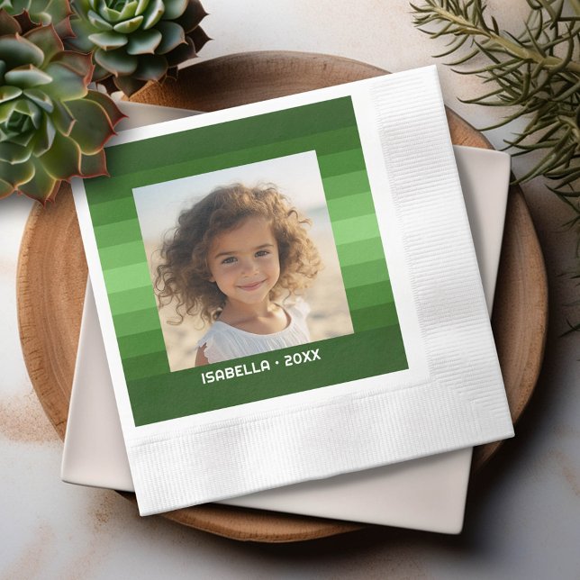 Retro Stripes - Christmas Green - Einfaches Foto Serviette (Custom Party Napkin with Photo)