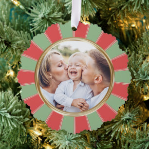 Retro Stripes Foto Weihnachten Ornament Karte