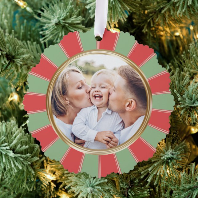Retro Stripes Foto Weihnachten Ornament Karte (Insitu (Baum))