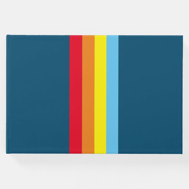 Retro Stripes Guest Book (Navy Blue Multi) Gästebuch (Vorderseite)