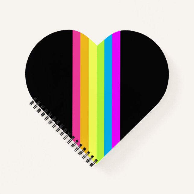 Retro Stripes Heart Notebook (Black & Neon Multi) Notizbuch (Vorderseite)
