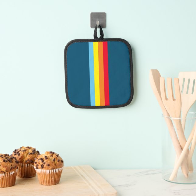 Retro Stripes Pot Holder (Navy Blue Multi) Topflappen (Insitu (Hängend))