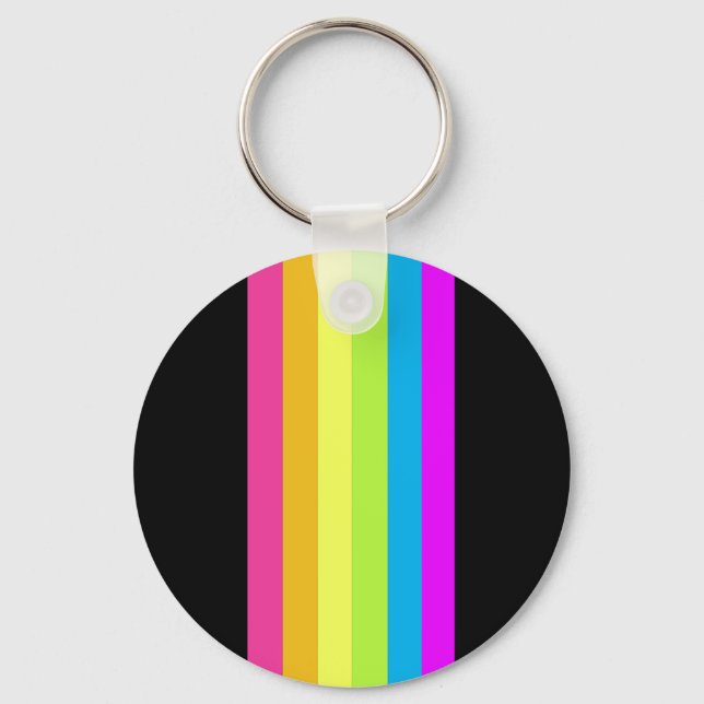 Retro Stripes Schlüsselanhänger (Black & Neon Mult (Vorderseite)