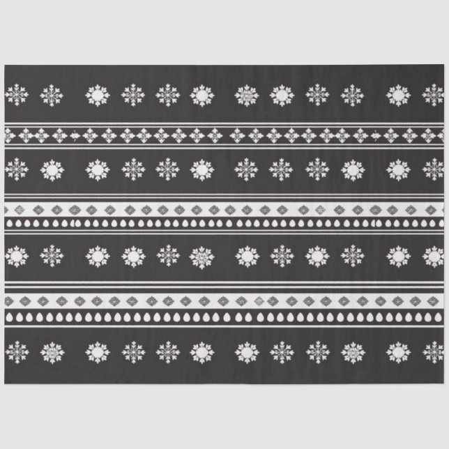 Retro Stripes Schneeflocken Schwarz-Weiß Weihnacht Seidenpapier (Vorderseite)