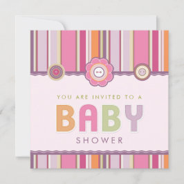 Retro Stripes Tasten Pink Baby Dusche Einladung