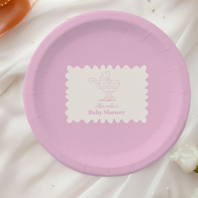 Retro Stroller Sketch Doodle Kinderdusche Pappteller (Von Creator hochgeladen)