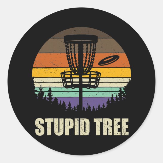 Retro Stupid Tree Disc Golf Funny Frisbee Golf Runder Aufkleber (Vorderseite)