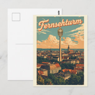 Retro Stuttgarter Fernsehturm deutscher Fernsehtur Postkarte
