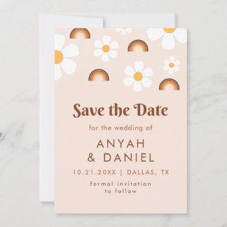 Retro Style 70er Rainbow & Daisy Groovy Hippie Save The Date
