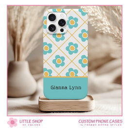 Retro-Style Aqua Yellow Floral Monogram Case-Mate iPhone Hülle