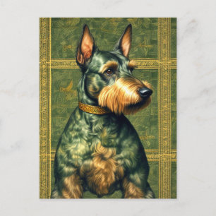 Retro Style Art des grünen und goldenen Hundes Postkarte