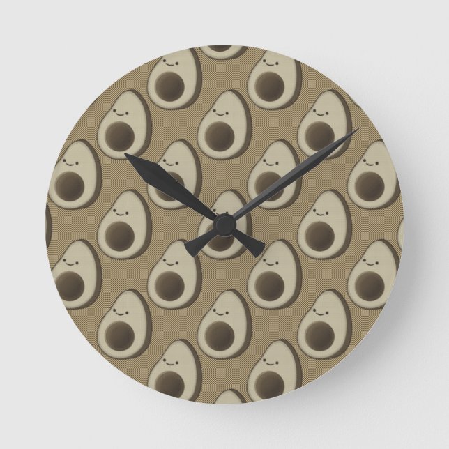 Retro-Style Avocado-Muster Runde Wanduhr (Vorderseite)