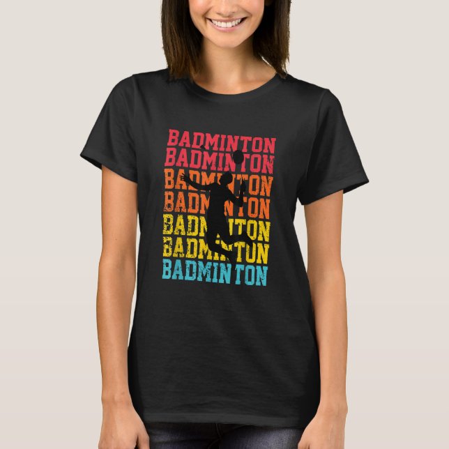 Retro Style Badminton Player Shuttlecock Birdie T-Shirt (Vorderseite)