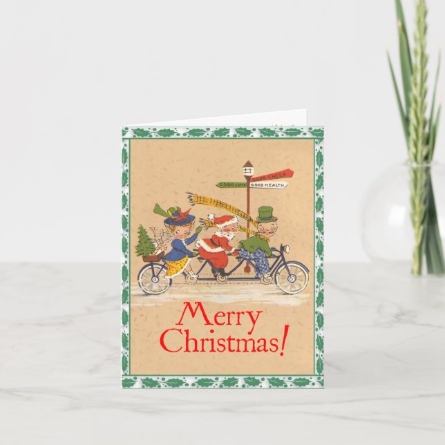 Retro-Style "Biketour People" Weihnachtskarte Feiertagskarte (Vorderseite)