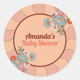 Retro Style Blume Babydusche Party Sticker