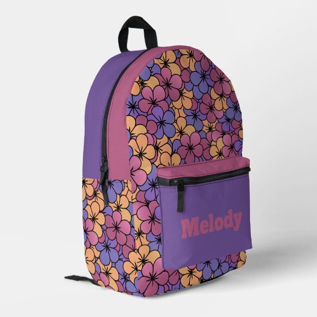 Retro-Style-Blume Bedruckter Rucksack (Rückseitige Ecke links)