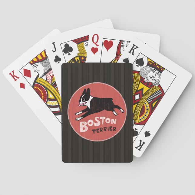 Retro Style Boston Terrier Jumping Dog Spielkarten (Rückseite)