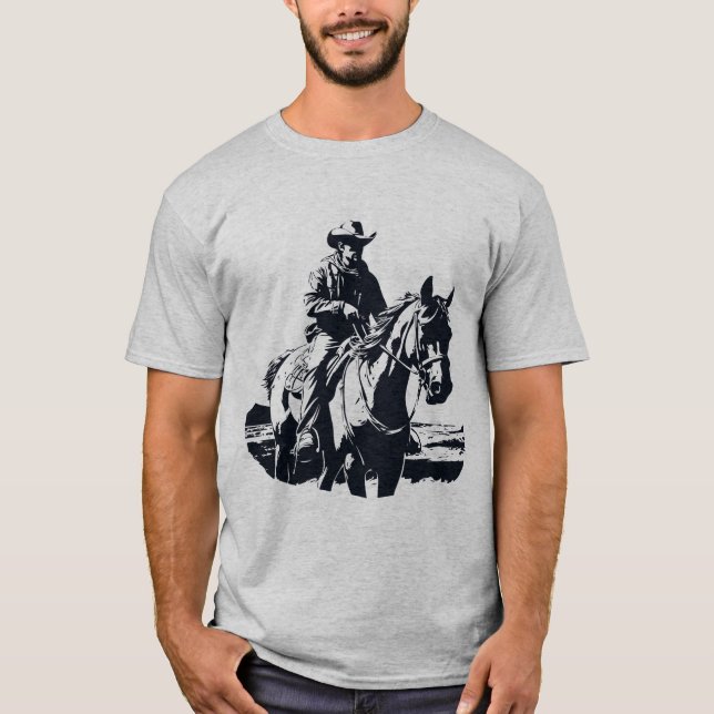 Retro Style Cowboy Man on Horseback Riding T-Shirt (Vorderseite)