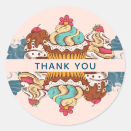 Retro Style Cupcakes Sweet Dessert Danke Runder Aufkleber