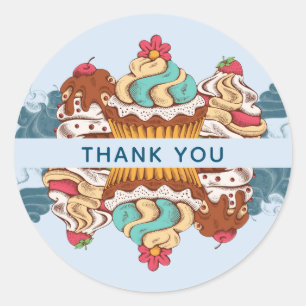 Retro Style Cupcakes Sweet Dessert Danke Runder Aufkleber