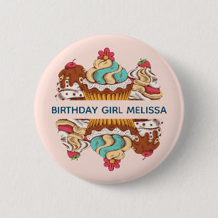 Retro Style Cupcakes Sweet Dessert Geburtstagskind Button