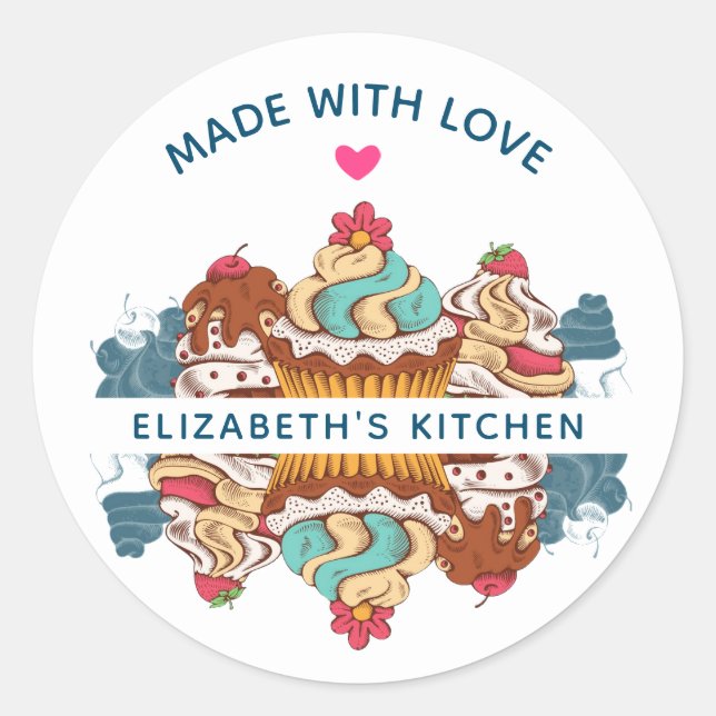 Retro Style Cupcakes Sweet Dessert Kitchen Runder Aufkleber (Vorderseite)