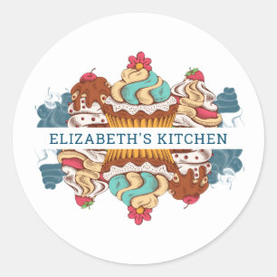 Retro Style Cupcakes Sweet Dessert Kitchen Runder Aufkleber
