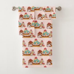Retro Style Cupcakes Sweet Dessert Muster Badhandtuch Set
