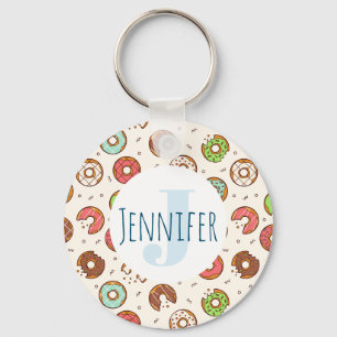 Retro Style Cute Colorful Donut Pattern Monogram Schlüsselanhänger