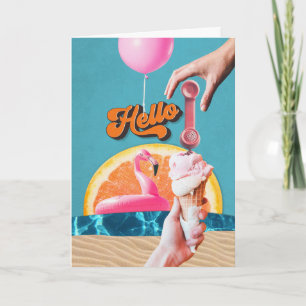 Retro Style Cutouts Beach Thema Collage Hallo  Dankeskarte