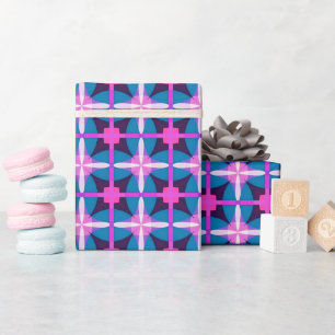 Retro-Style der 1960er Jahre in Pink Blau Aubergin Geschenkpapier