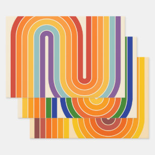 Retro-Style der 1970er Jahre mit gebogenen Streife Geschenkpapier Set
