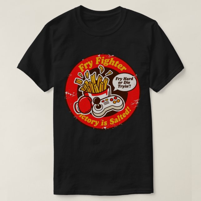 Retro Style Fighting Game & French Fries Design T-Shirt (Design vorne)