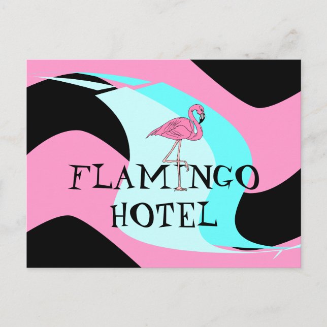Retro Style Flamingo Hotel Postcard aquas pink Postkarte (Vorderseite)