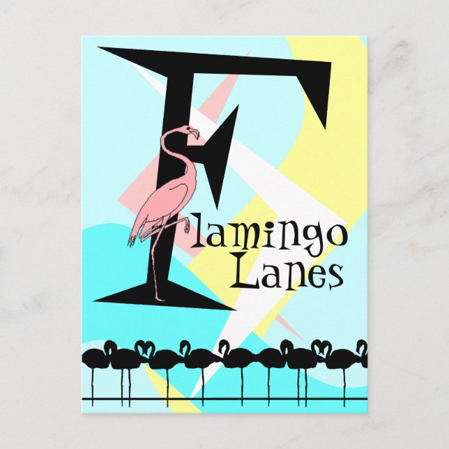 Retro Style Flamingo Lanes Postcard aquas pink Postkarte (Vorderseite)