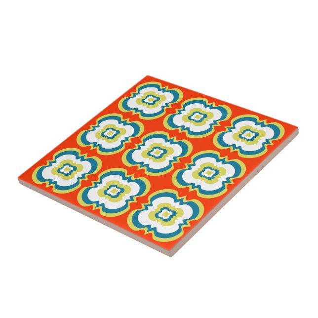 Retro Style Funky Bright Orange Green Pattern Fliese (Seite)