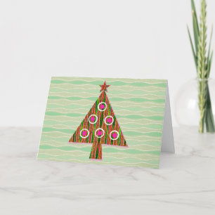 Retro Style Green Pink Weihnachtsbaumkarte Karte
