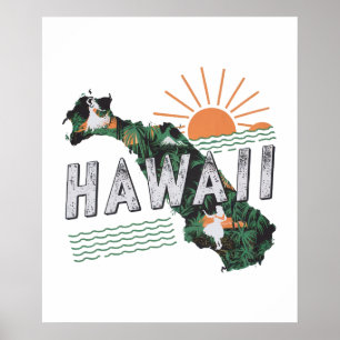 Retro Style Hawaii-Silhouette Poster