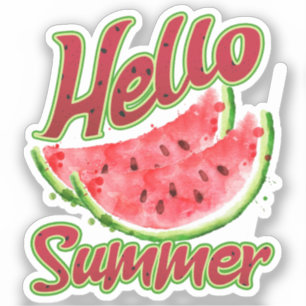 Retro-Style Hello Summer Watercolor Wassermelon Aufkleber