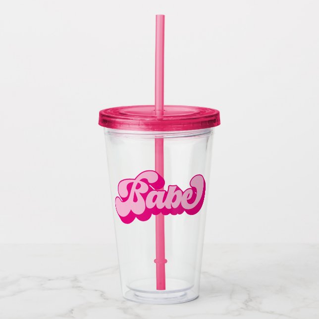 Retro Style Hot Pink Babe Junggeselinnen-Abschied Acryltrinkbecher (Vorderseite)
