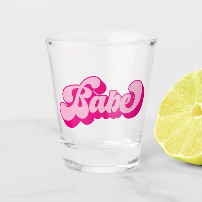 Retro Style Hot Pink Babe Junggeselinnen-Abschied Schnapsglas (Vorderseite)
