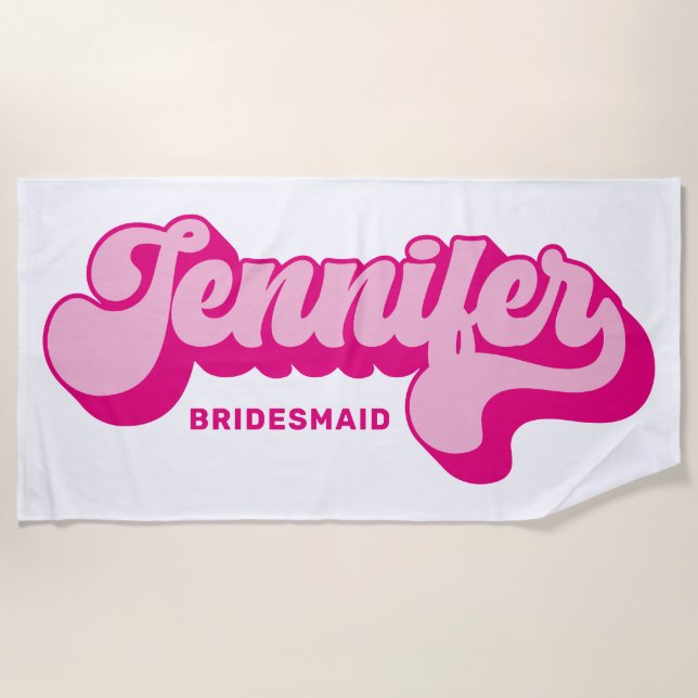 Retro Style Hot Pink Bridge Individuelle Name Strandtuch (Vorderseite)