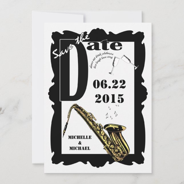 Retro Style Jazz Save the Date Schwarz-weiß 3 (Vorderseite)