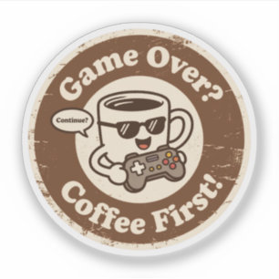 Retro Style Kaffeeliebhaber & Gamer "Game Over" Aufkleber