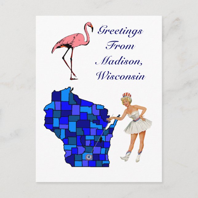 Retro Style Madison Wisconsin Staat Karte Postkart (Vorderseite)
