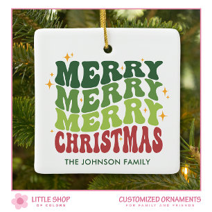 Retro Style Merry Frohe Weihnachten Foto Keramikornament