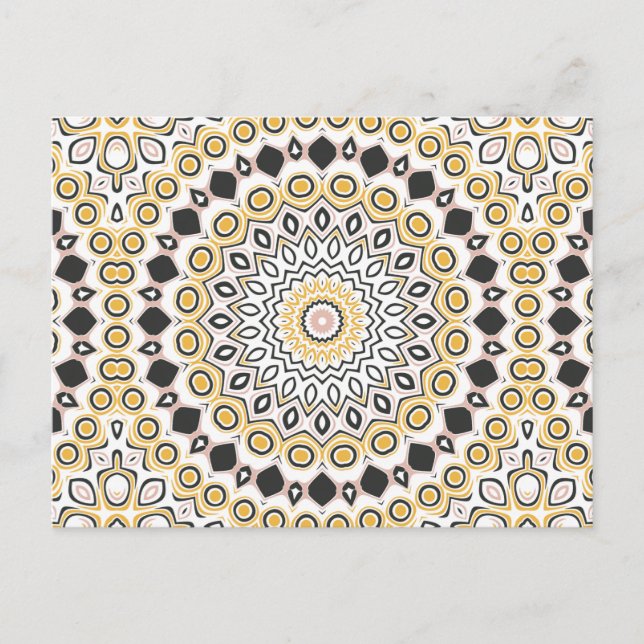 Retro Style Mustard Yellow und Black Medallion Postkarte (Vorderseite)