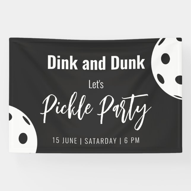 Retro Style Neon Black Themed Pickleball Geburtsta Banner (Horizontal)